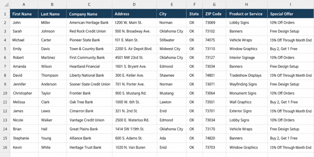 CSV Spreadsheet Example